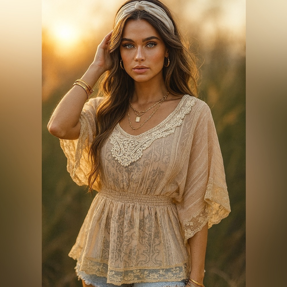 2B Bebe Vintage Y2k Cream Blouse with Dolman Sleeves and Embellished Details